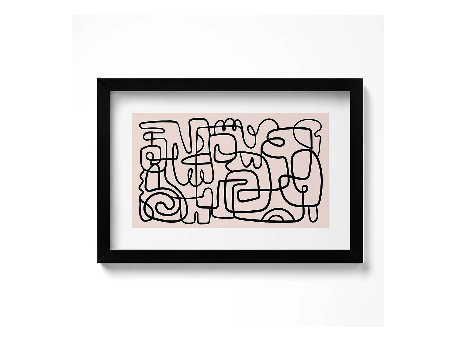 Tableau décoratif avec cadre noir, Formes dorées fluides sur fond beige 30 x 20 cm – Parfait pour le salon ou la chambre