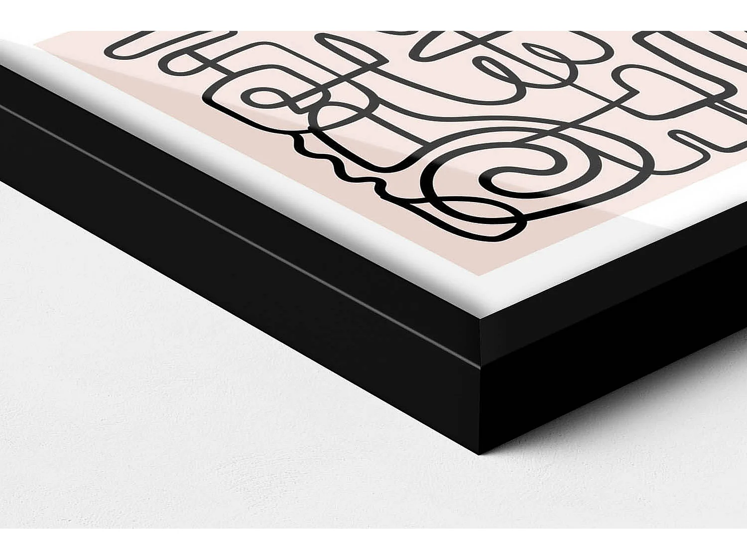 Dekoratives Gemälde mit schwarzem Rahmen, fließende goldene Formen auf beigem Hintergrund, 30 x 20 cm – perfekt für das Wohn- oder Schlafzimmer