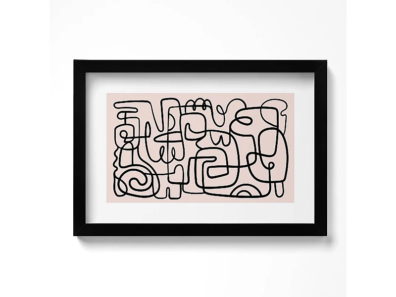 Dekoratives Gemälde mit schwarzem Rahmen, fließende goldene Formen auf beigem Hintergrund, 30 x 20 cm – perfekt für das Wohn- oder Schlafzimmer