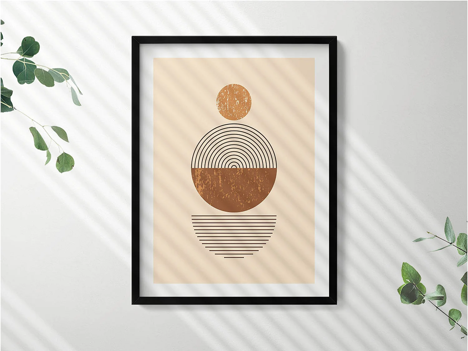 Dekoratives Gemälde mit schwarzem Rahmen, geometrische Kunst im Bohème-Stil 60 x 80 cm – perfekt für das Wohn- oder Schlafzimmer