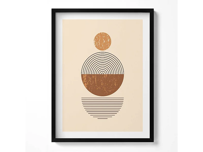 Dekoratives Gemälde mit schwarzem Rahmen, geometrische Kunst im Bohème-Stil 60 x 80 cm – perfekt für das Wohn- oder Schlafzimmer