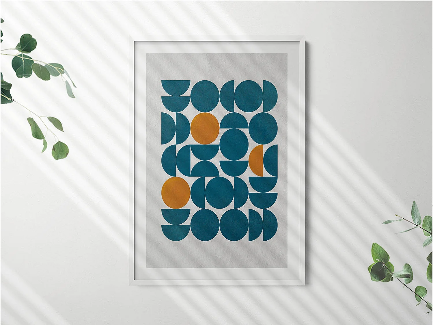 Dekoratives Gemälde mit weißem Rahmen, geometrische Komposition 70 x 100 cm – perfekt für das Wohn- oder Schlafzimmer