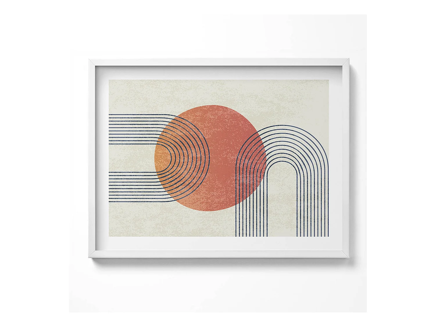Tableau décoratif avec cadre blanc, Lignes et cercle d'art moderne 80 x 60 cm– Parfait pour le salon ou la chambre