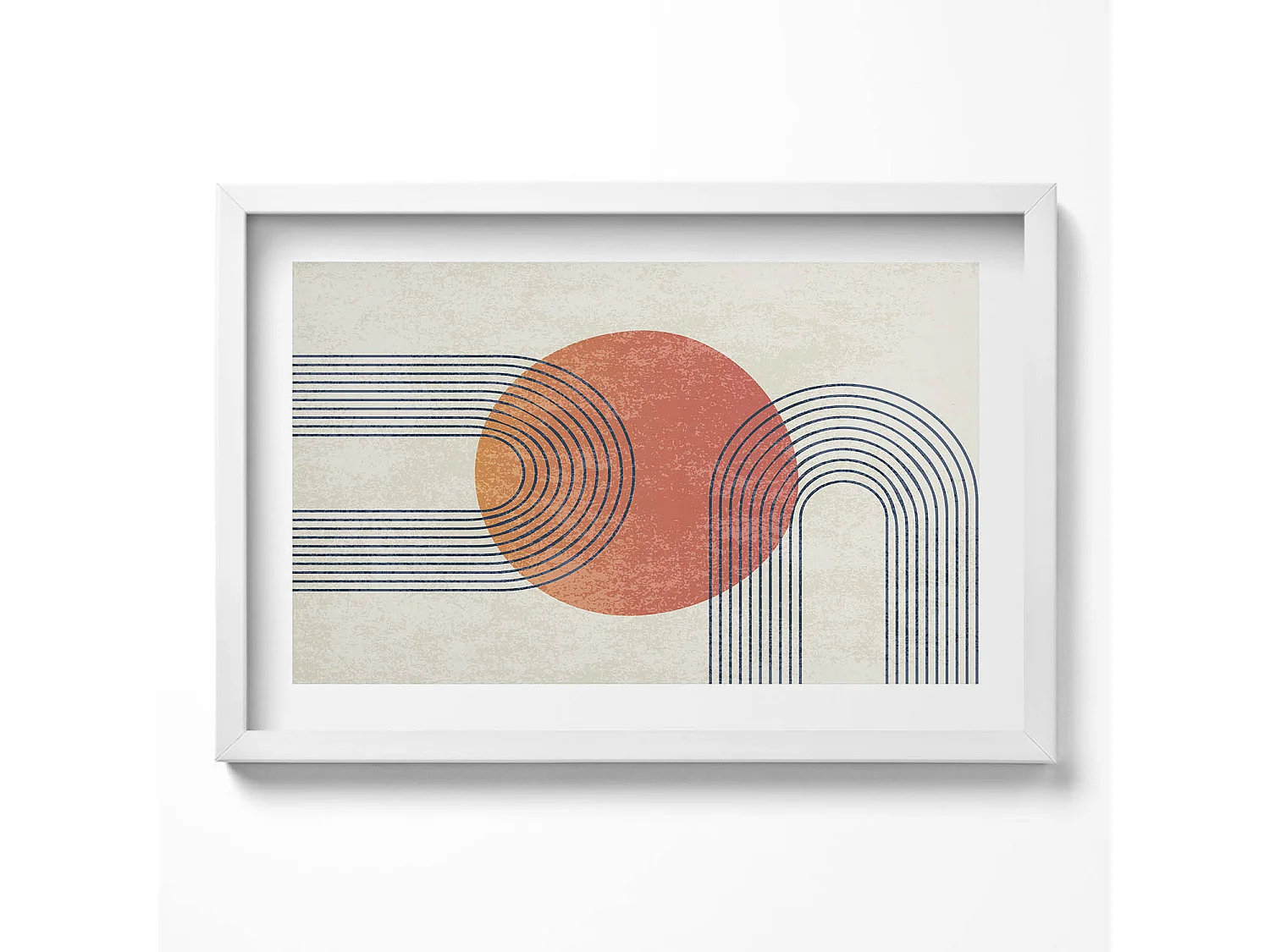 Dekoratives Gemälde mit weißem Rahmen, Linien und Kreis moderner Kunst 60 x 40 cm – Perfekt für das Wohn- oder Schlafzimmer