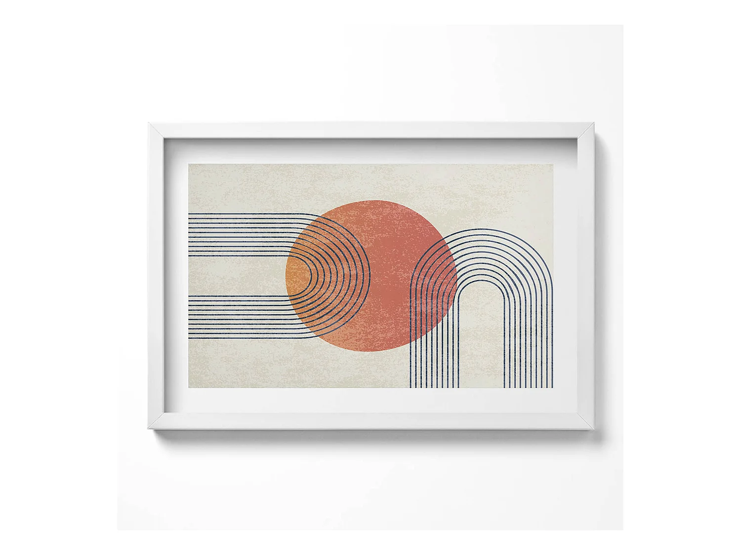 Tableau décoratif avec cadre blanc, Lignes et cercle d'art moderne 60 x 40 cm– Parfait pour le salon ou la chambre