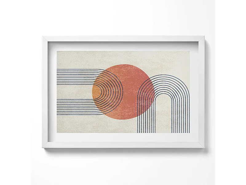 Dekoratives Gemälde mit weißem Rahmen, Linien und Kreis moderner Kunst 60 x 40 cm – Perfekt für das Wohn- oder Schlafzimmer