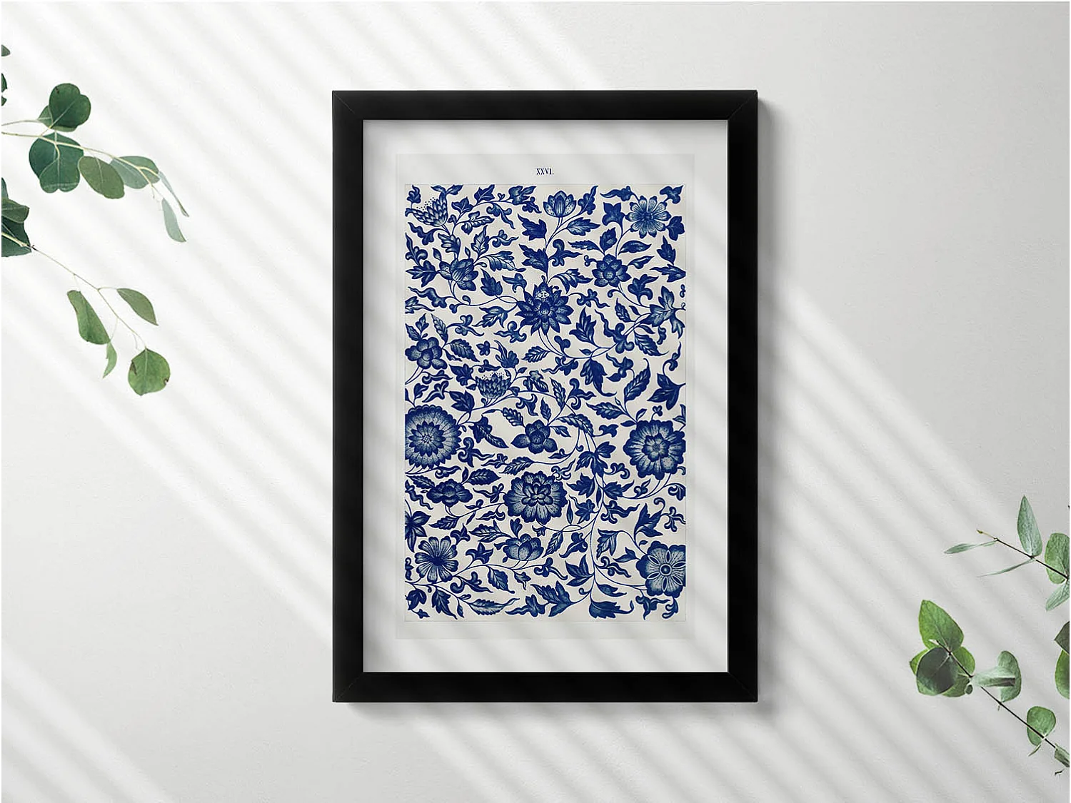 Tableau décoratif avec cadre noir, Motif floral vintage 20 x 30 cm – Parfait pour le salon ou la chambre