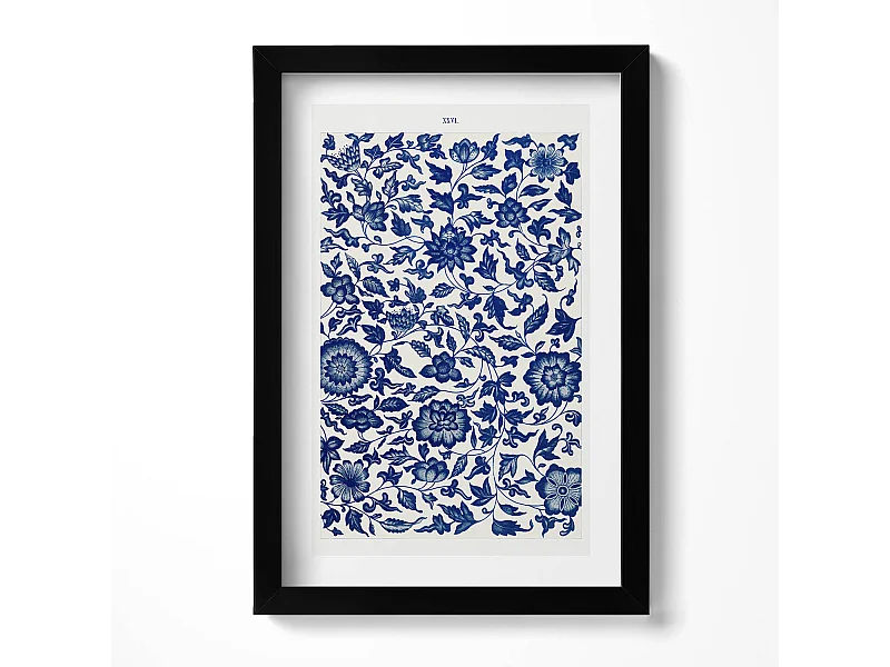 Dekoratives Gemälde mit schwarzem Rahmen, Vintage-Blumenmuster 20 x 30 cm – perfekt für das Wohn- oder Schlafzimmer