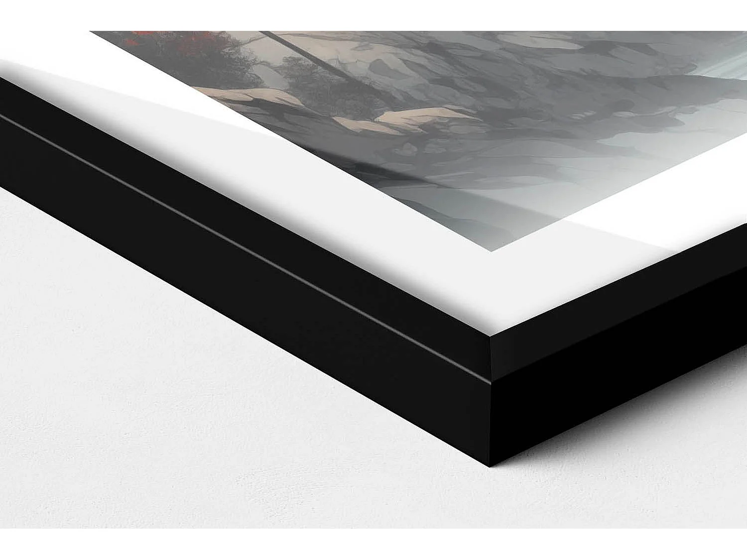 Tableau décoratif avec cadre noir, Paysage forestier de montagne 80 x 60 cm– Parfait pour le salon ou la chambre