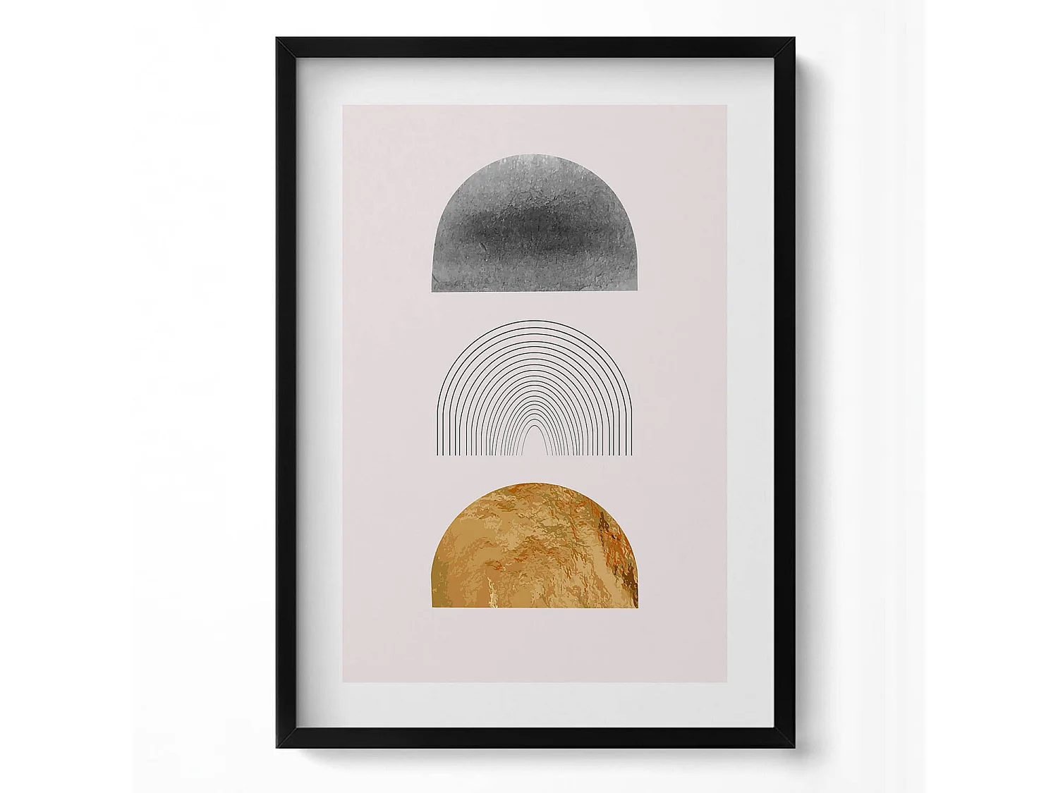 Tableau décoratif avec cadre noir, Formes bohèmes avec de l'or 50 x 70 cm– Parfait pour le salon ou la chambre