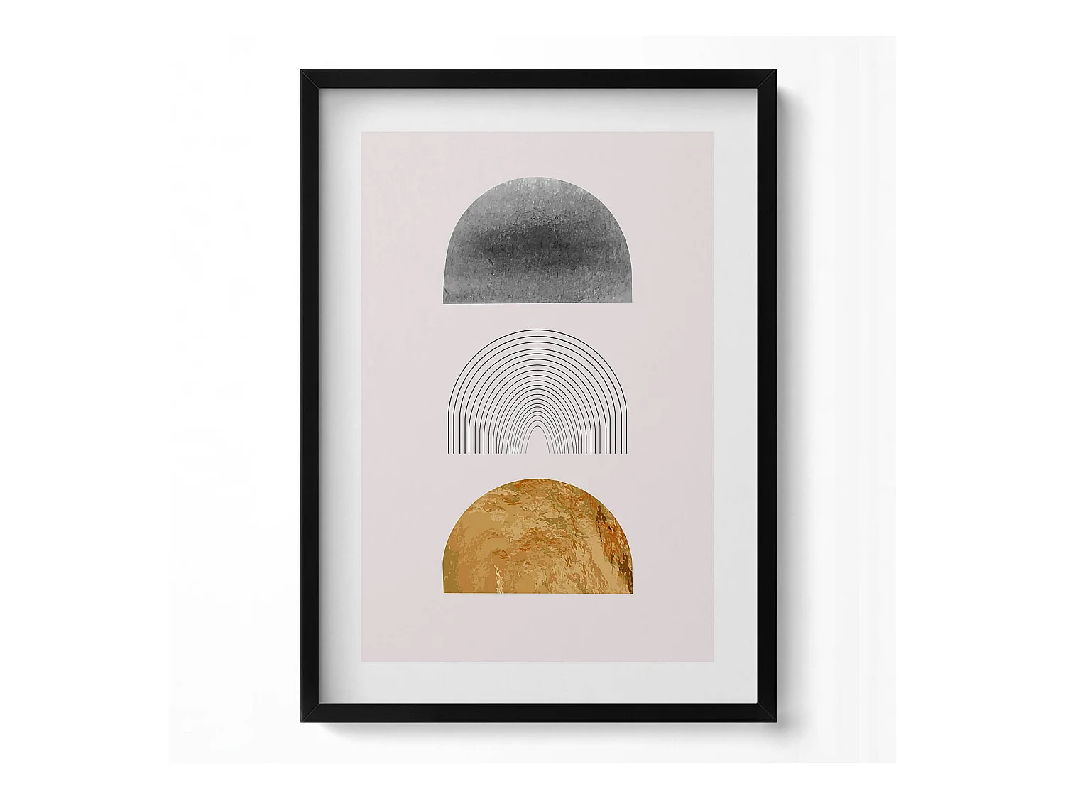 Tableau décoratif avec cadre noir, Formes bohèmes avec de l'or 50 x 70 cm– Parfait pour le salon ou la chambre