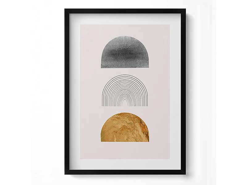 Dekoratives Gemälde mit schwarzem Rahmen, böhmische Formen mit Gold 50 x 70 cm – Perfekt für das Wohn- oder Schlafzimmer