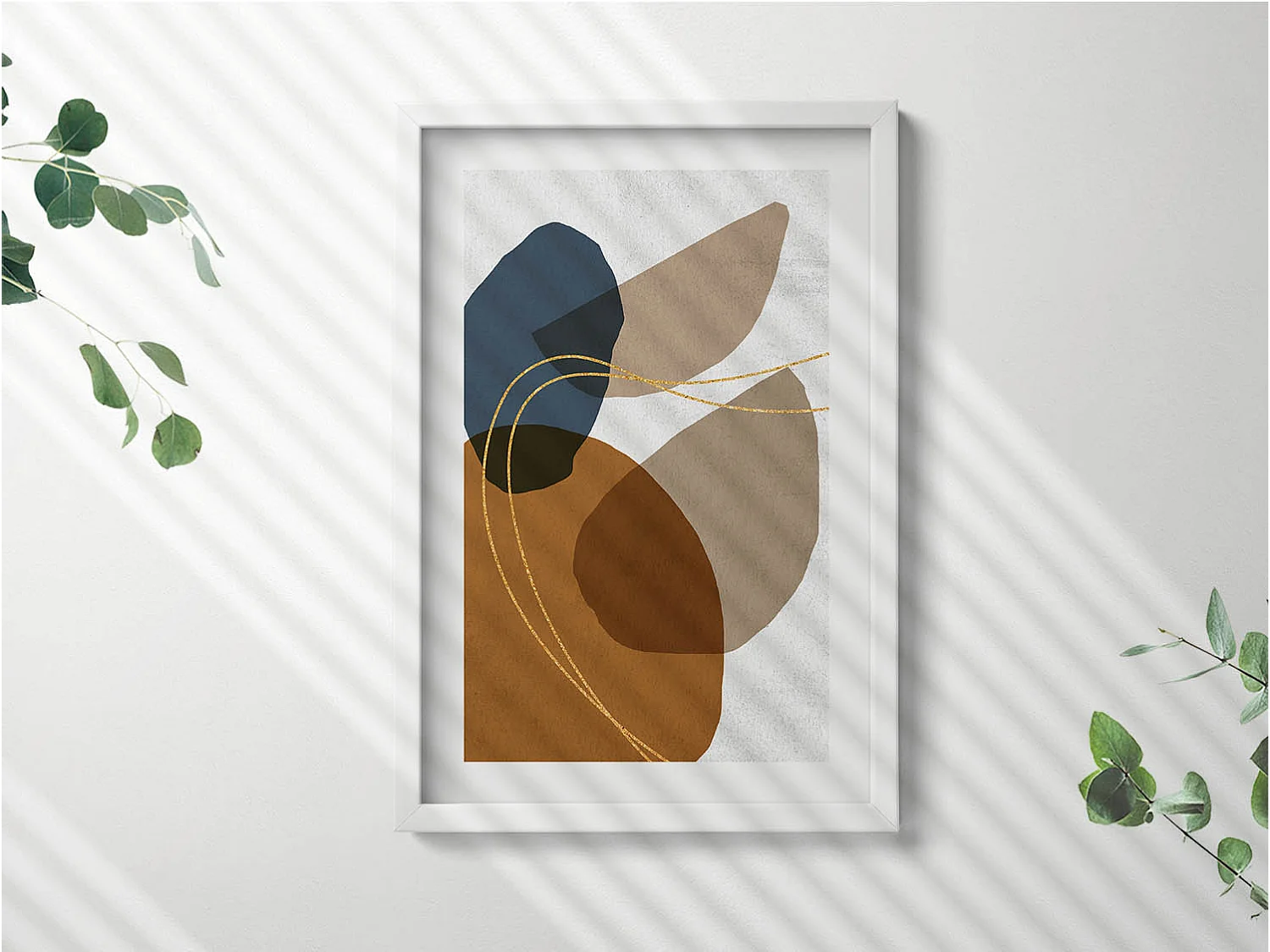 Dekoratives Gemälde mit weißem Rahmen, abstrakte böhmische Komposition 40 x 60 cm – perfekt für das Wohn- oder Schlafzimmer