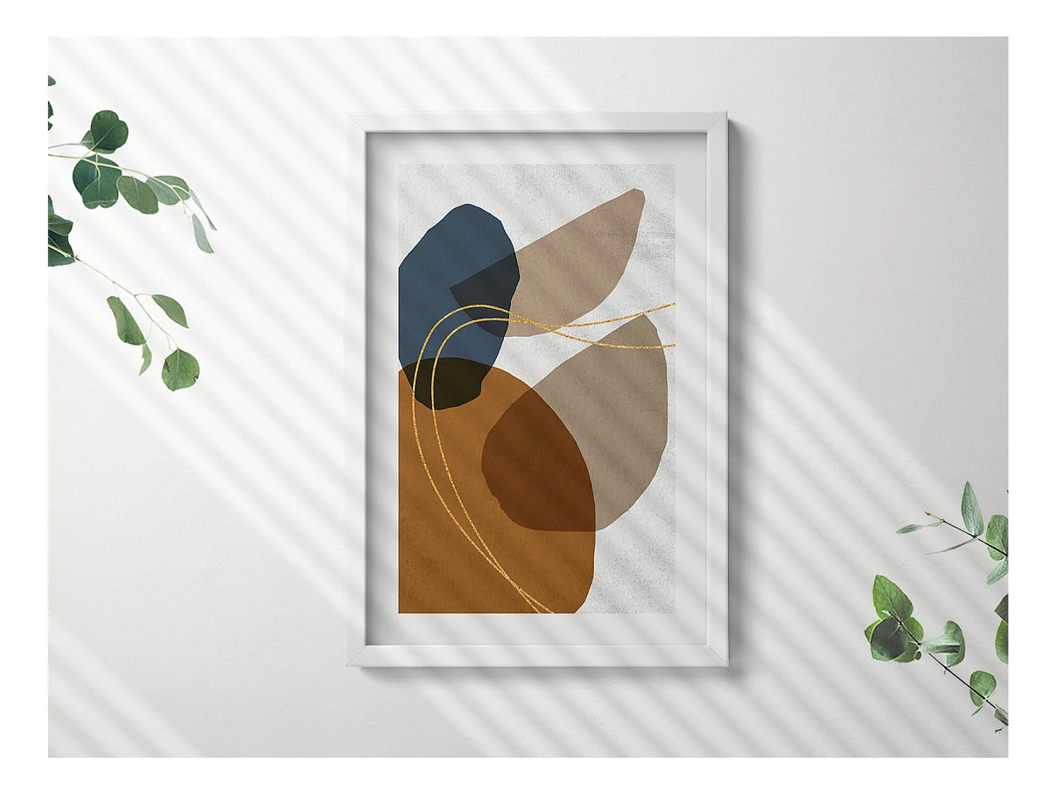 Tableau décoratif avec cadre blanc, Composition bohème abstraite 40 x 60 cm– Parfait pour le salon ou la chambre