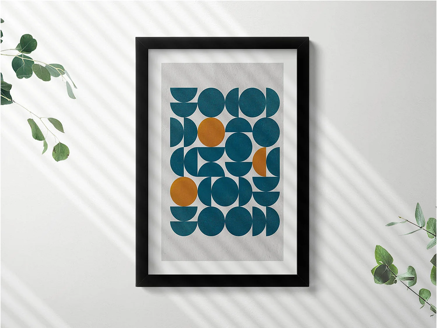 Decoratief schilderij met zwarte lijst, Geometrische compositie 20 x 30 cm – Perfect voor de woon- of slaapkamer