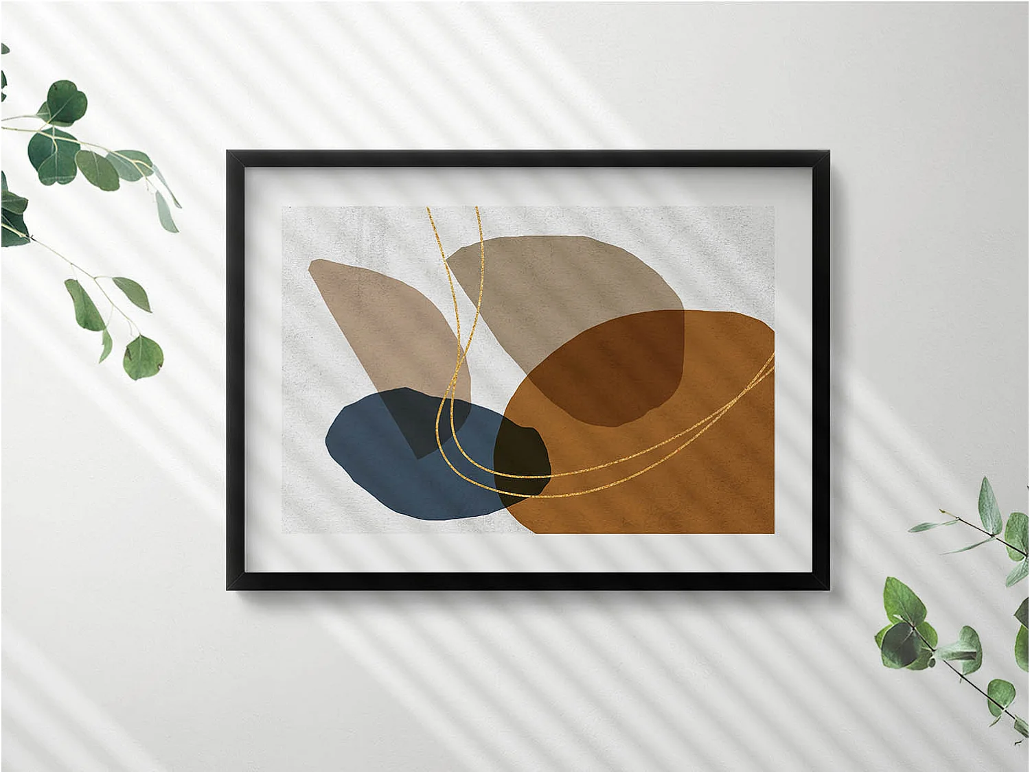 Dekoratives Gemälde mit schwarzem Rahmen, abstrakte böhmische Komposition 70 x 50 cm – perfekt für das Wohn- oder Schlafzimmer