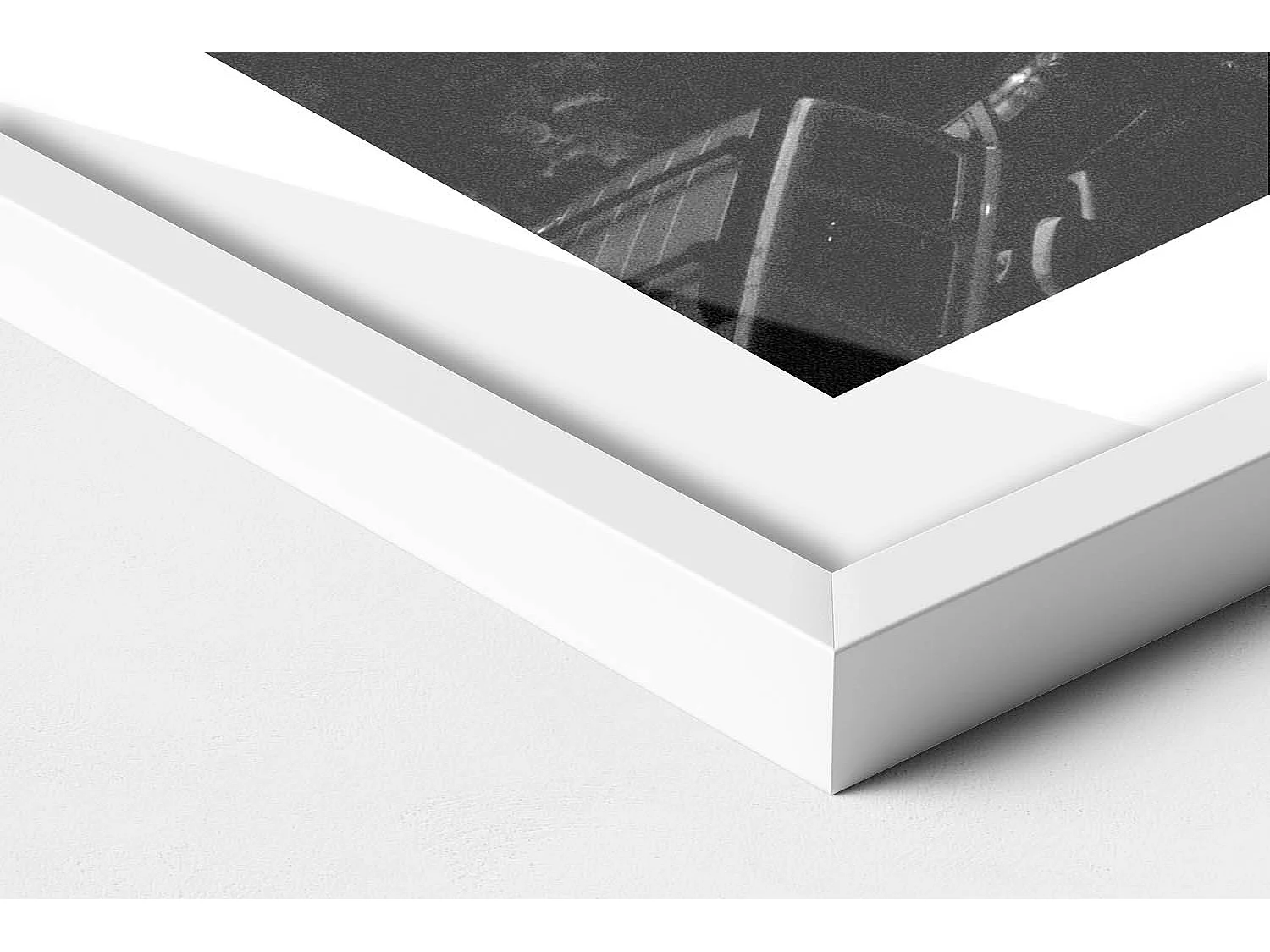 Dekoratives Gemälde mit weißem Rahmen, Schwarz-weiße Straßen von Chicago 100 x 70 cm – Perfekt für das Wohn- oder Schlafzimmer