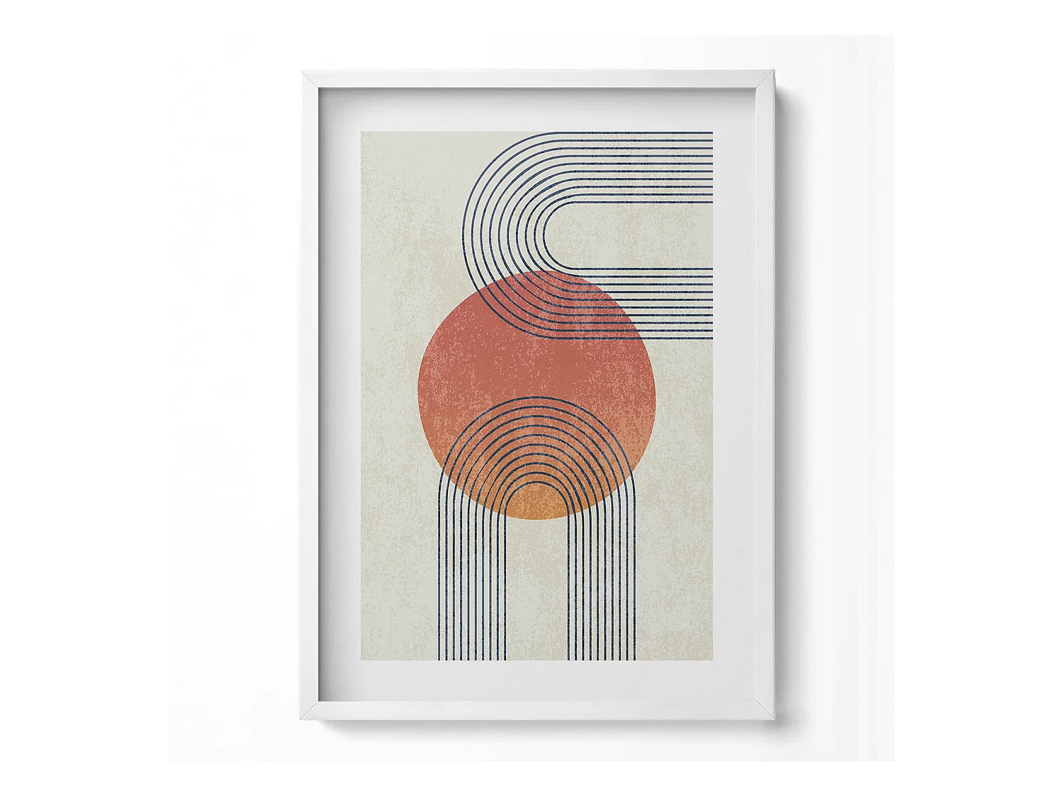Tableau décoratif avec cadre blanc, Lignes et cercle d'art moderne 50 x 70 cm– Parfait pour le salon ou la chambre