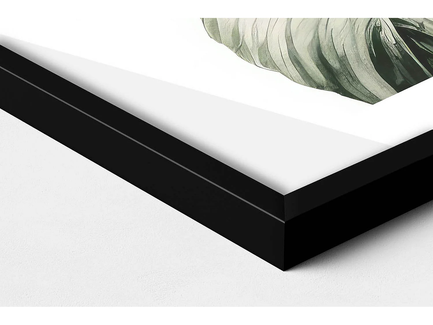 Tableau décoratif avec cadre noir, Feuilles de monstera peintes 50 x 70 cm– Parfait pour le salon ou la chambre