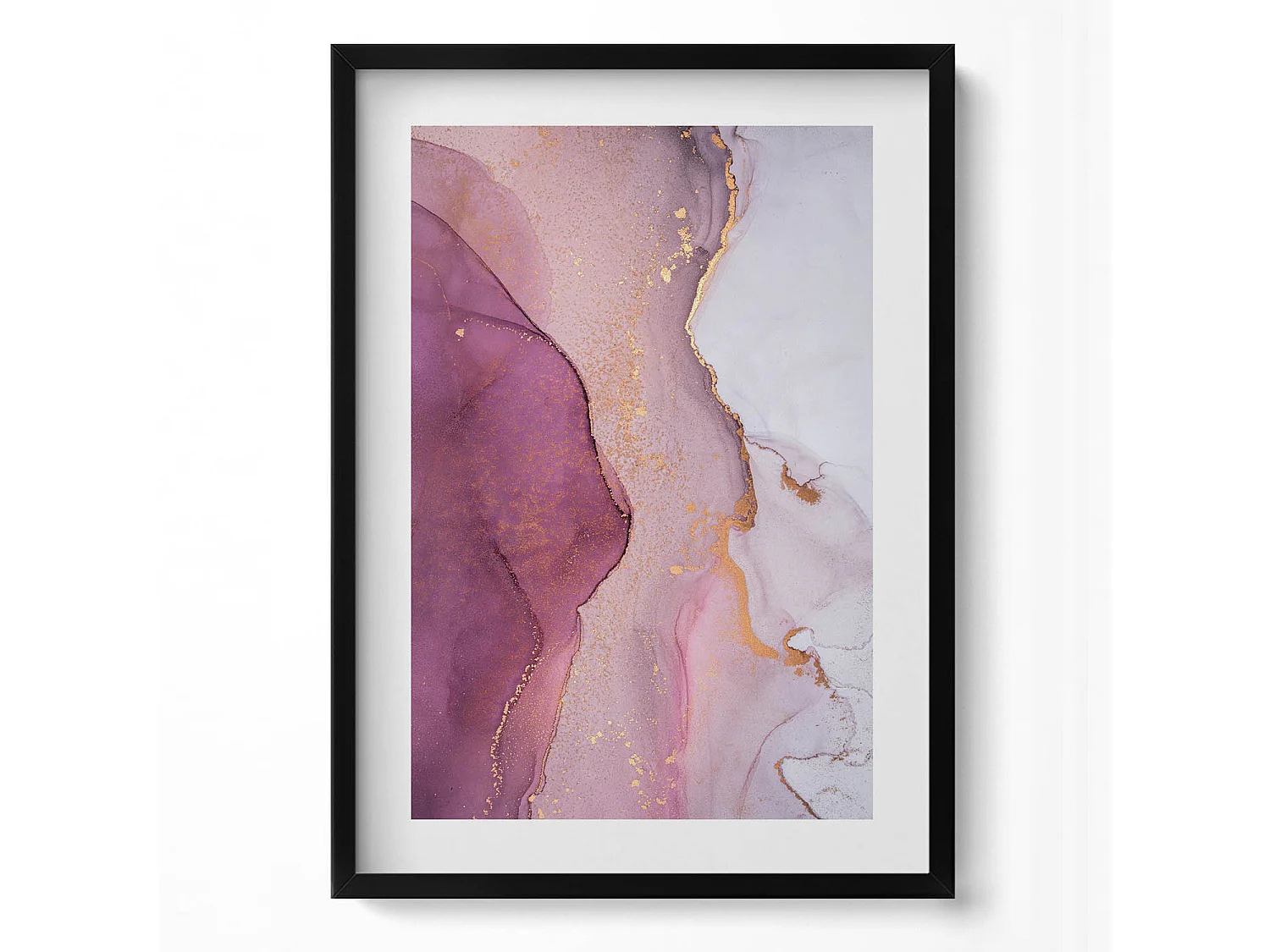 Decoratief schilderij met zwarte lijst, vloeiende en delicate abstractie 50 x 70 cm – perfect voor de woon- of slaapkamer