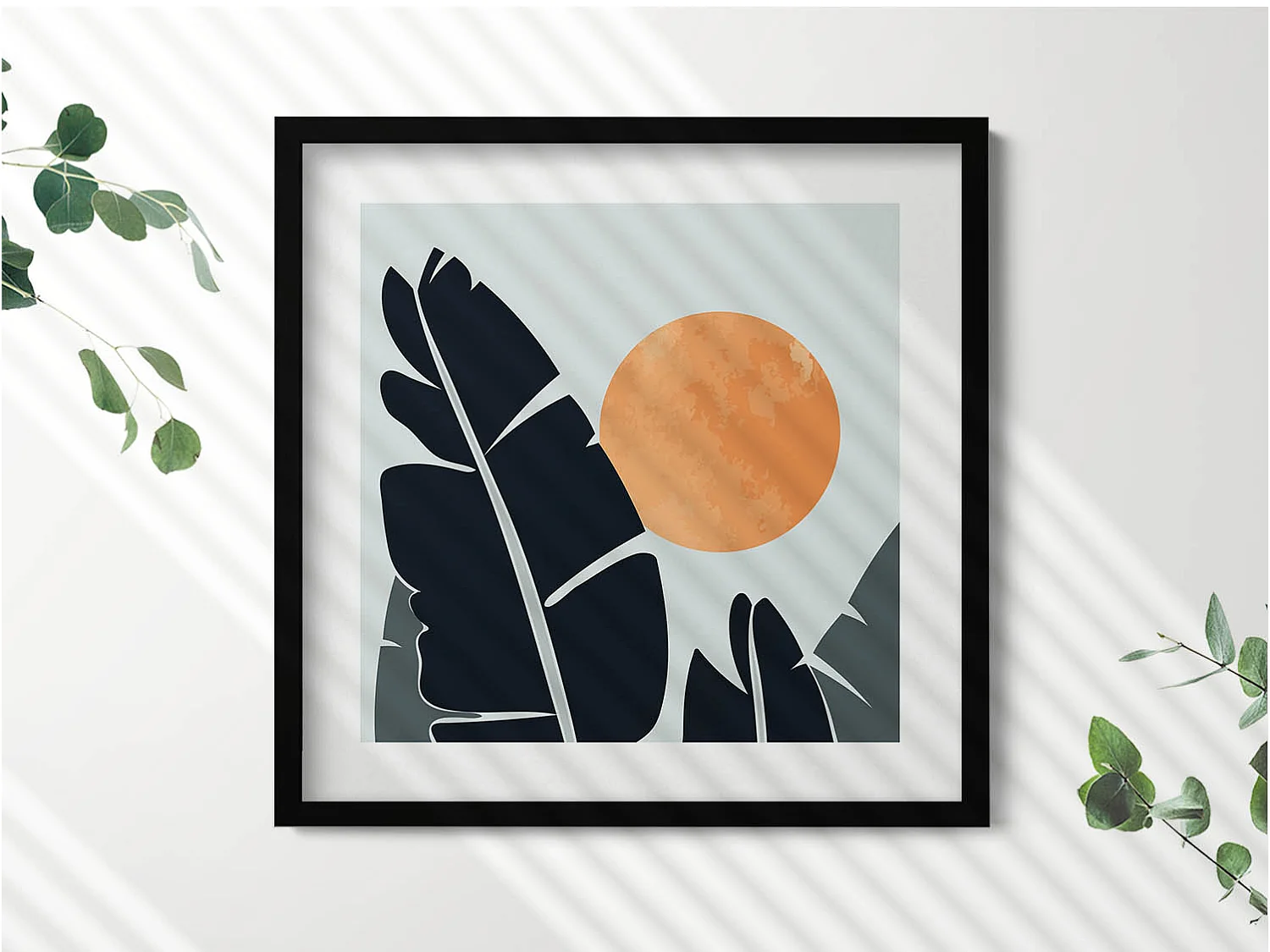 Tableau décoratif avec cadre noir, Illustration de vagues et plage vue d’en haut 50 x 50 cm – Parfait pour le salon ou la chambre