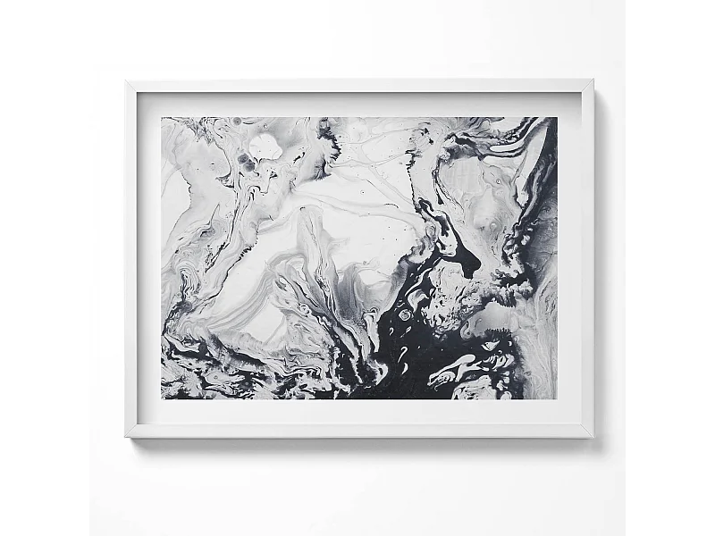 Dekoratives Gemälde mit weißem Rahmen, Tuscheabstraktion – Marmortinte 80 x 60 cm – Perfekt für das Wohn- oder Schlafzimmer