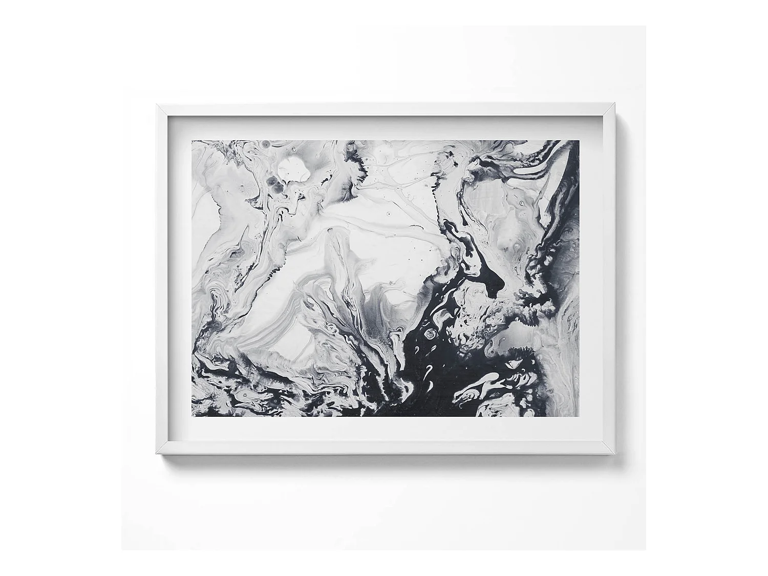 Tableau décoratif avec cadre blanc, Abstraction d'encre - encre de marbre 80 x 60 cm– Parfait pour le salon ou la chambre