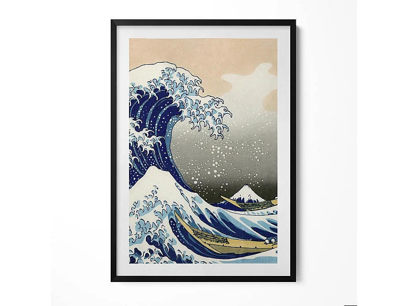 Decoratief schilderij met zwarte lijst, Big wave in Kanagawa 70 x 100 cm – Perfect voor de woon- of slaapkamer