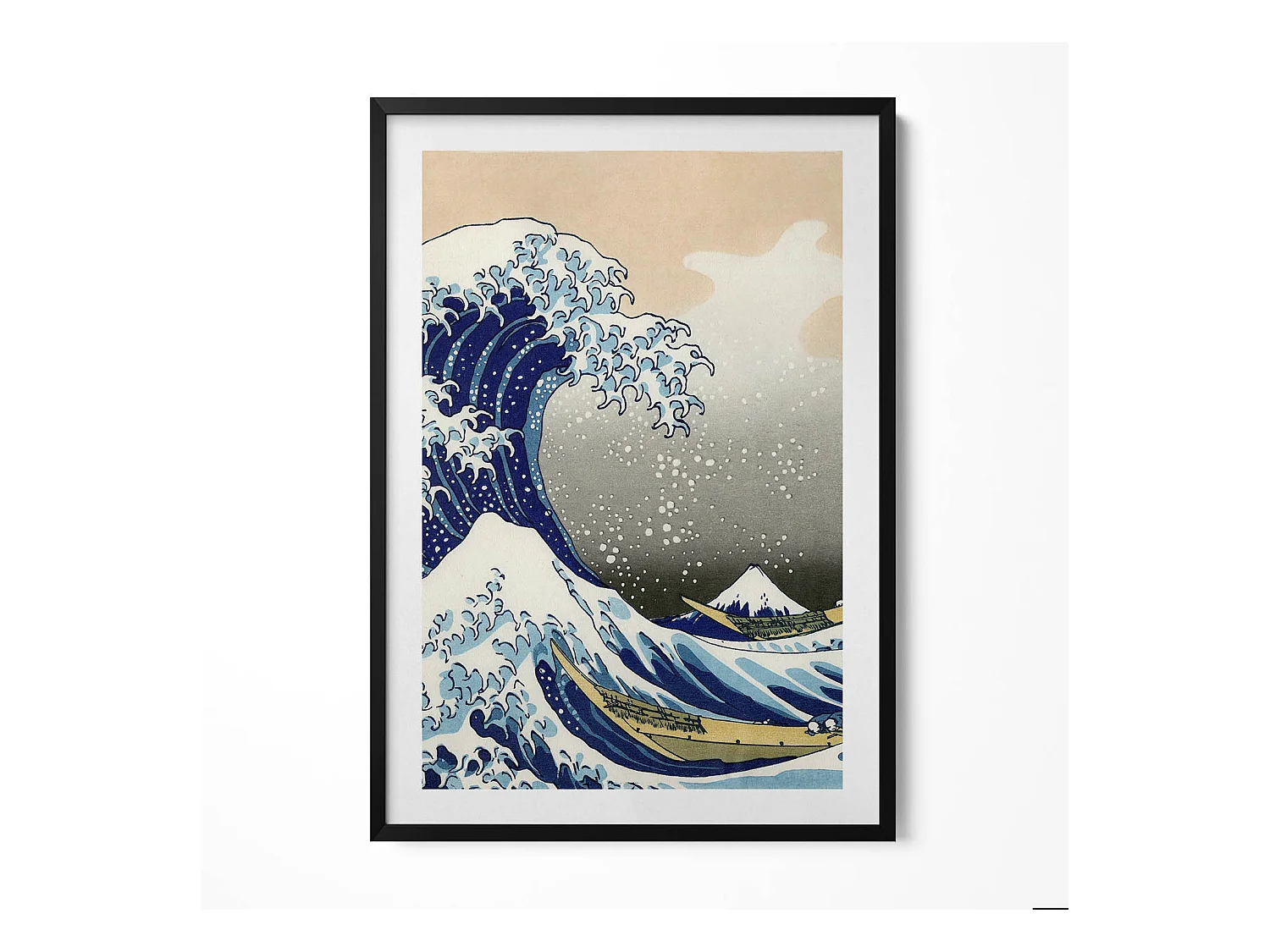 Tableau décoratif avec cadre noir, Grosse vague à Kanagawa 70 x 100 cm– Parfait pour le salon ou la chambre