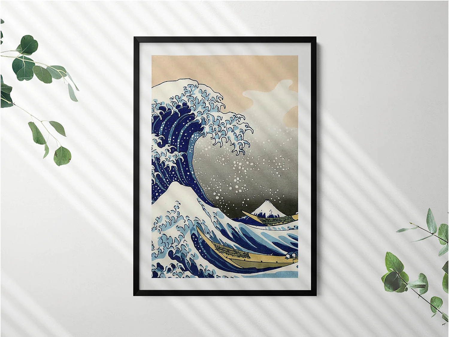 Dekoratives Gemälde mit schwarzem Rahmen, Große Welle in Kanagawa 70 x 100 cm – Perfekt für das Wohn- oder Schlafzimmer