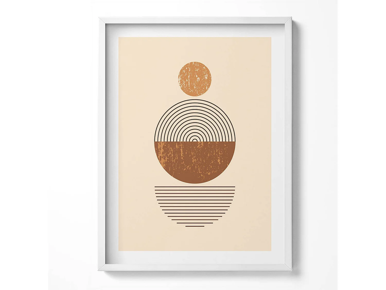 Tableau décoratif avec cadre blanc, Art géométrique dans un style bohème 60 x 80 cm– Parfait pour le salon ou la chambre