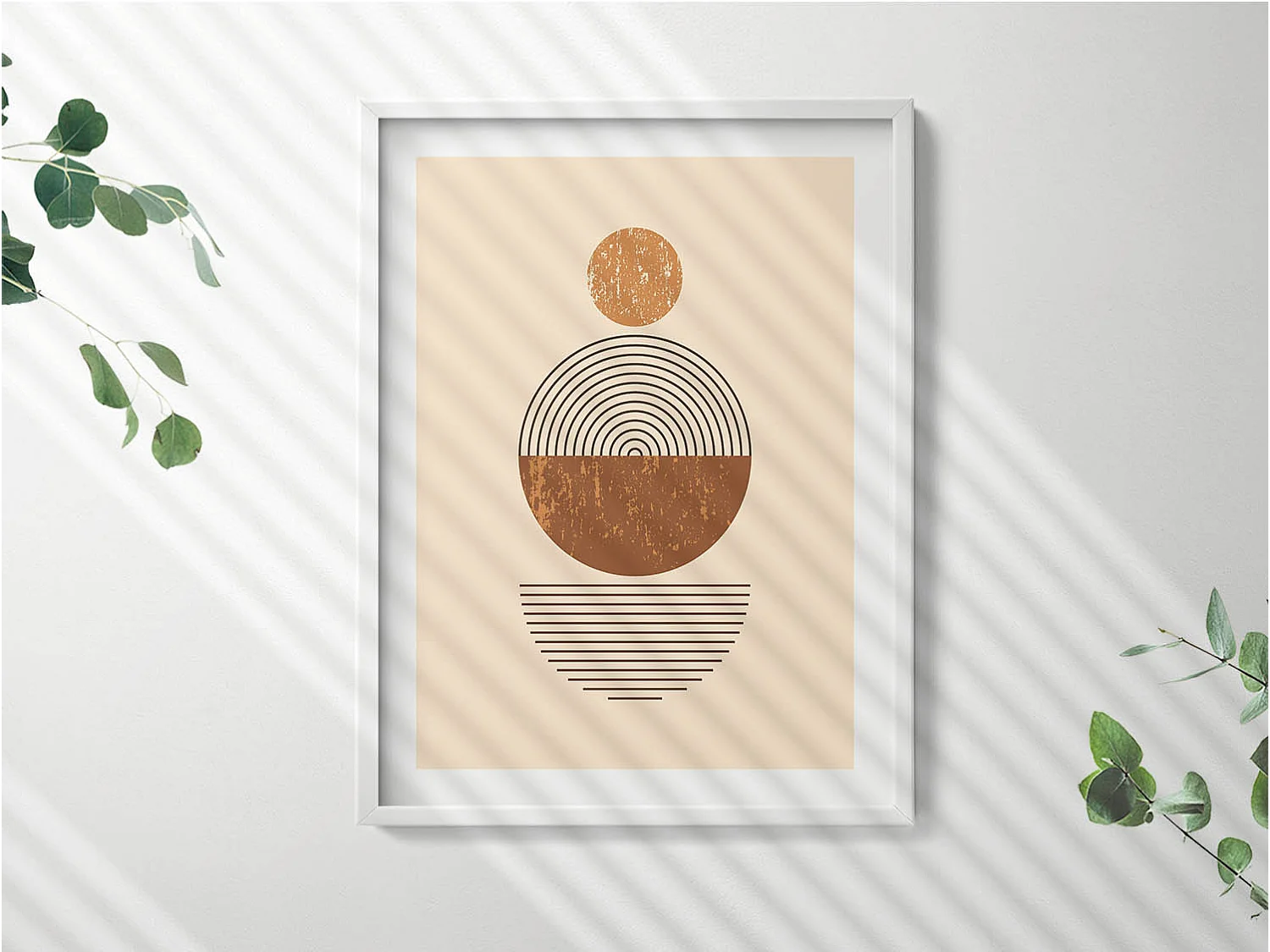 Tableau décoratif avec cadre blanc, Art géométrique dans un style bohème 60 x 80 cm– Parfait pour le salon ou la chambre