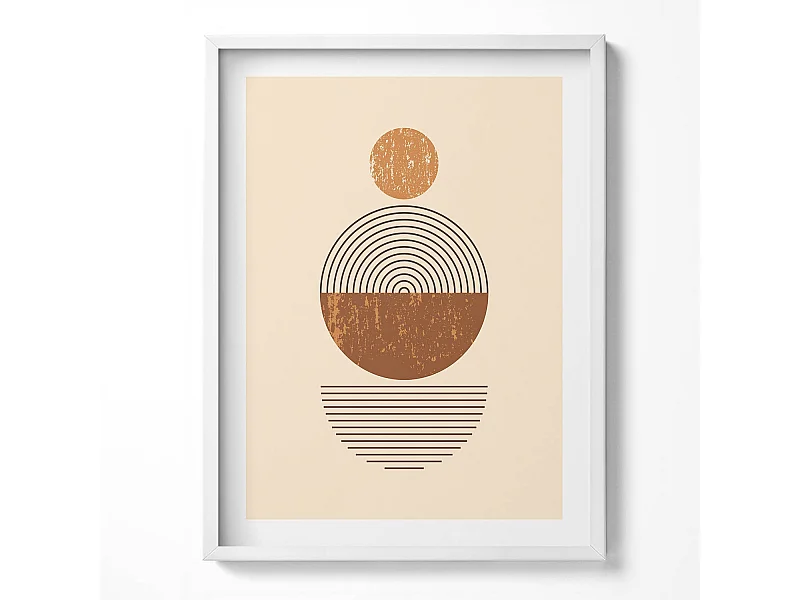 Dekoratives Gemälde mit weißem Rahmen, geometrische Kunst im Bohème-Stil 60 x 80 cm – perfekt für das Wohn- oder Schlafzimmer