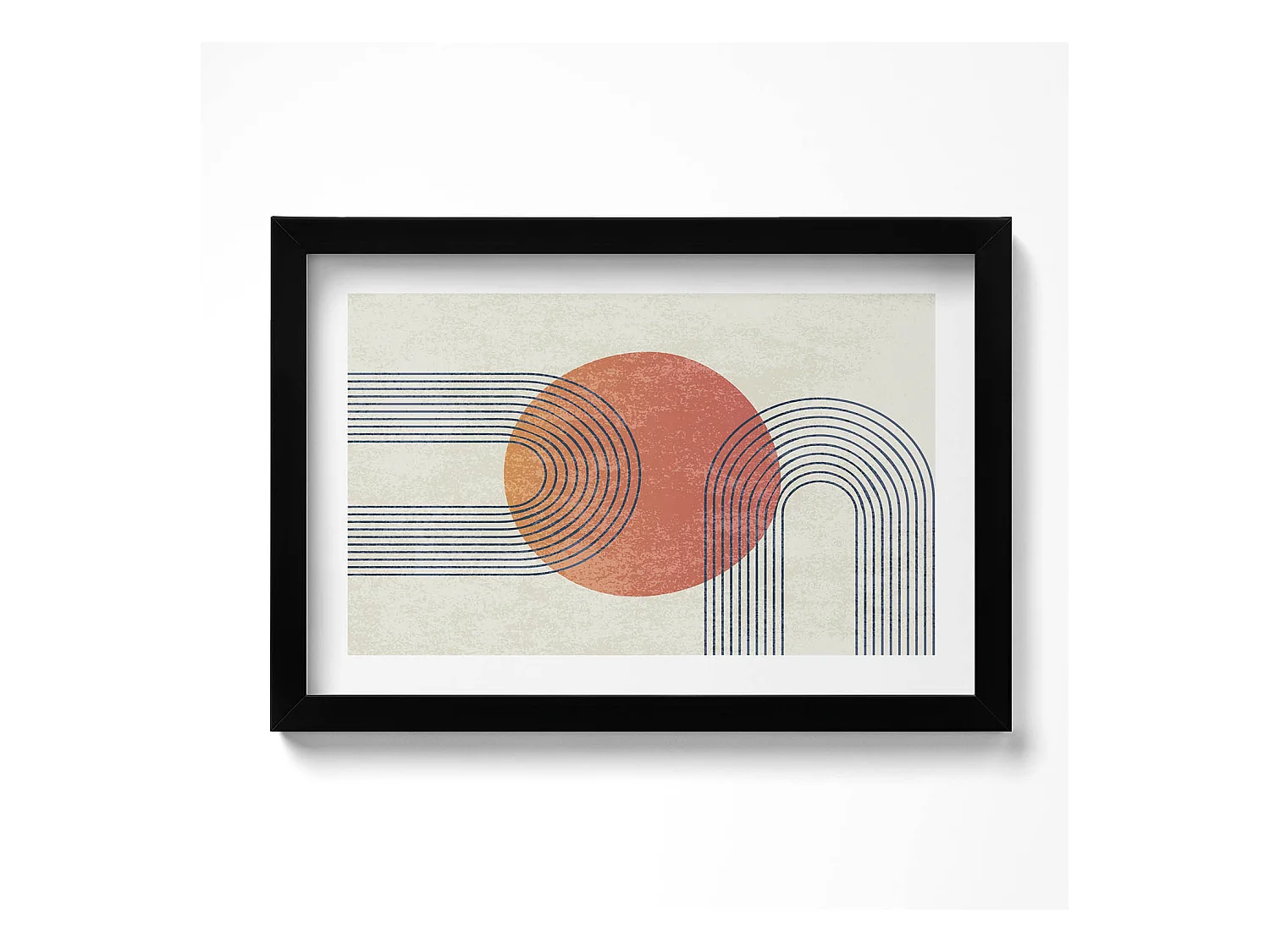 Tableau décoratif avec cadre noir, Lignes et cercle d'art moderne 30 x 20 cm – Parfait pour le salon ou la chambre