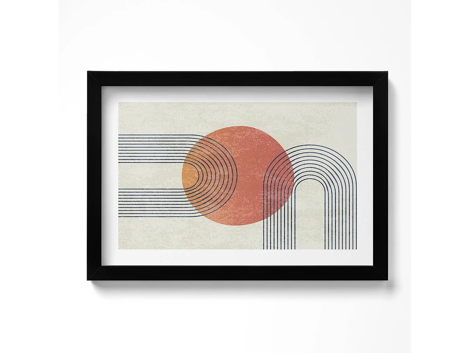 Tableau décoratif avec cadre noir, Lignes et cercle d'art moderne 30 x 20 cm – Parfait pour le salon ou la chambre