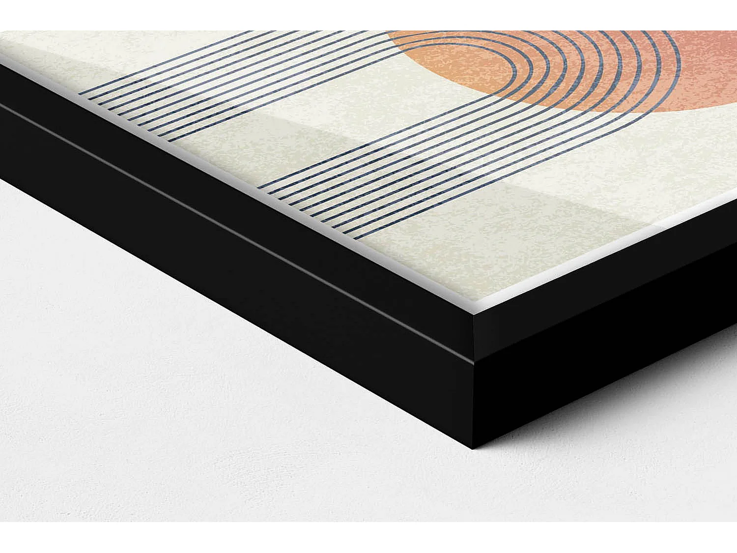 Tableau décoratif avec cadre noir, Lignes et cercle d'art moderne 30 x 20 cm – Parfait pour le salon ou la chambre