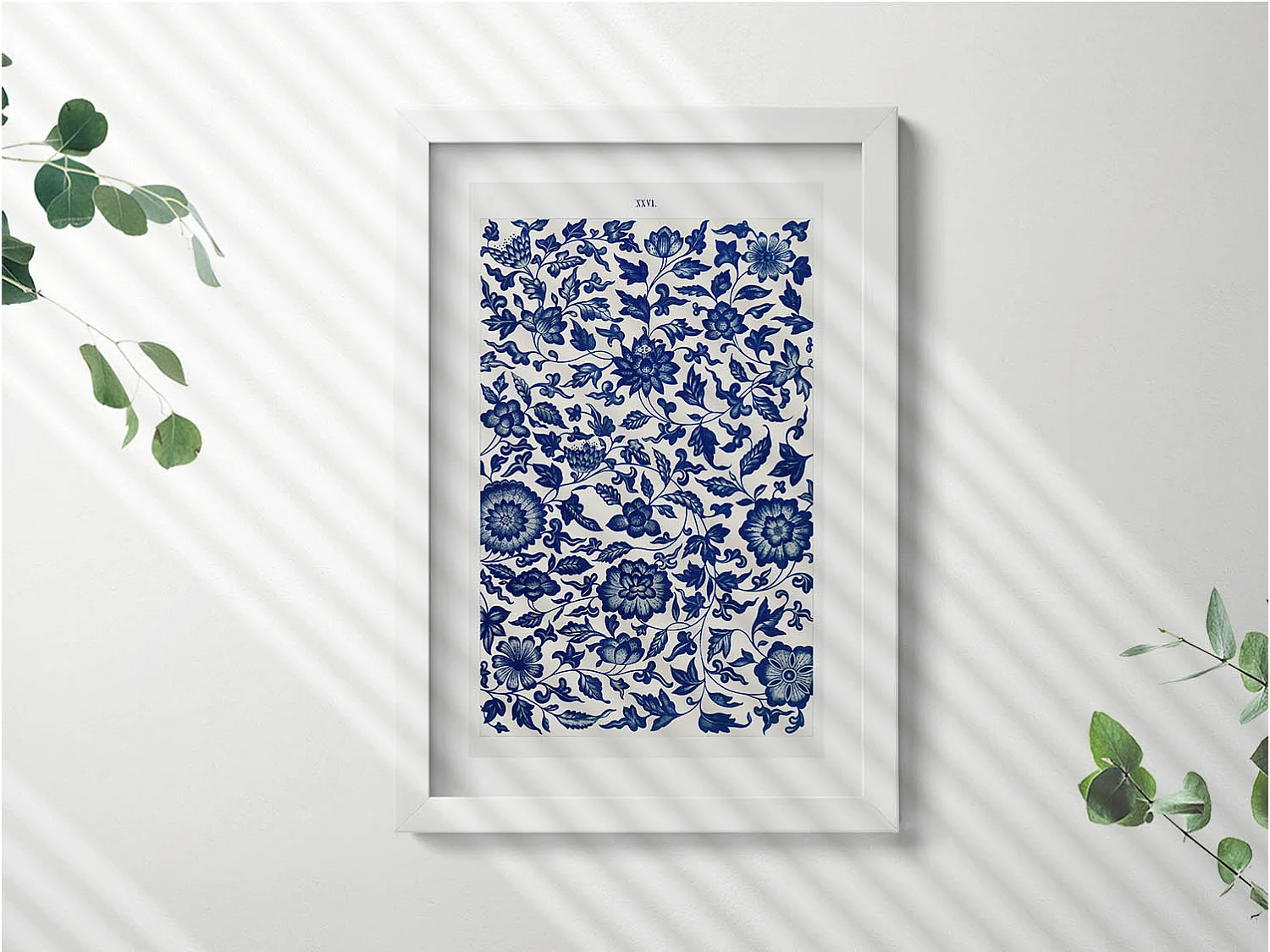 Dekoratives Gemälde mit weißem Rahmen, Vintage-Blumenmuster 20 x 30 cm – perfekt für das Wohn- oder Schlafzimmer