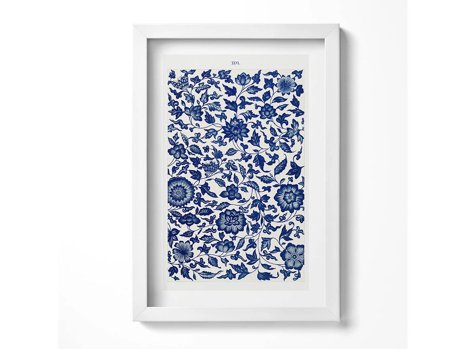 Dekoratives Gemälde mit weißem Rahmen, Vintage-Blumenmuster 20 x 30 cm – perfekt für das Wohn- oder Schlafzimmer