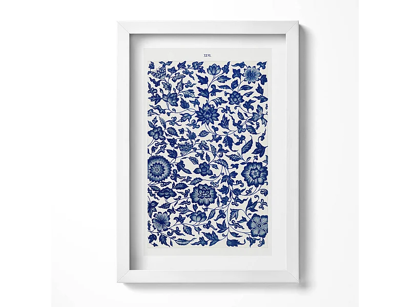 Dekoratives Gemälde mit weißem Rahmen, Vintage-Blumenmuster 20 x 30 cm – perfekt für das Wohn- oder Schlafzimmer