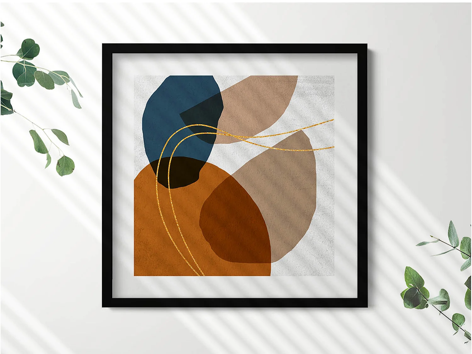 Dekoratives Gemälde mit schwarzem Rahmen, Abstraktion der Berge 50 x 50 cm – Perfekt für das Wohn- oder Schlafzimmer