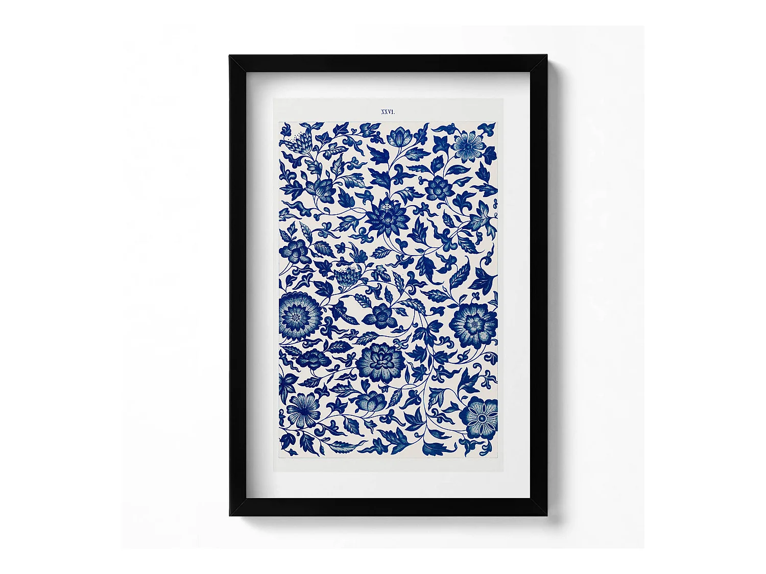 Tableau décoratif avec cadre noir, Motif floral vintage 40 x 60 cm– Parfait pour le salon ou la chambre