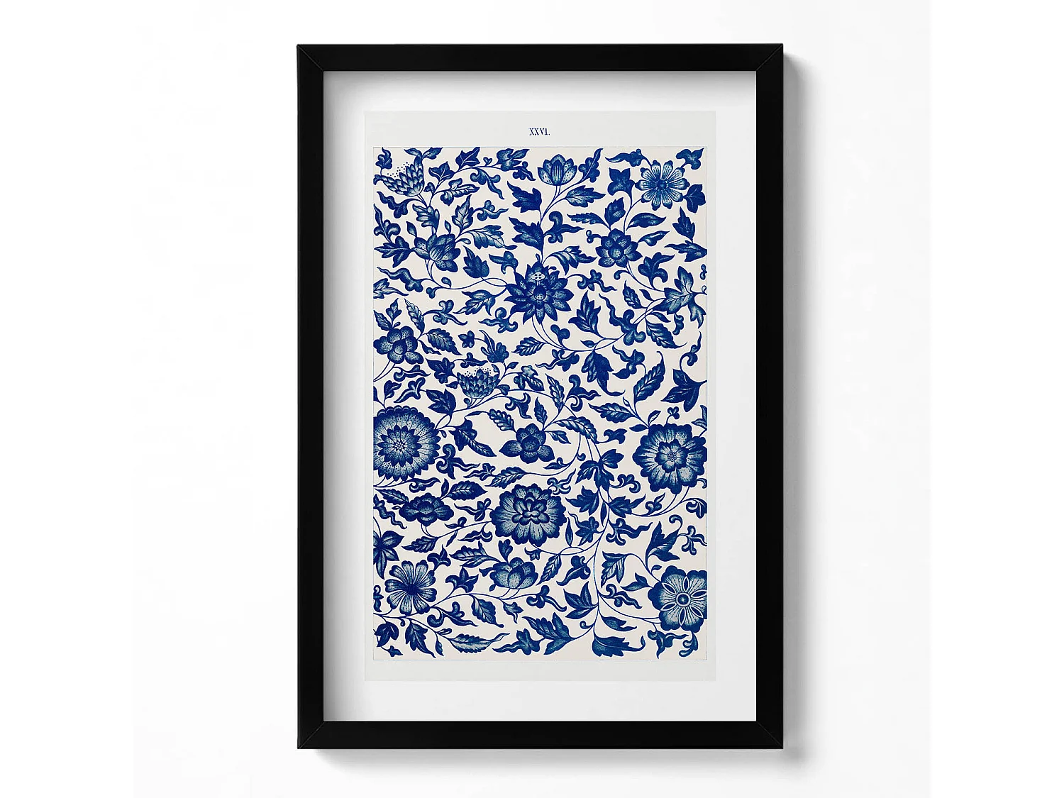 Tableau décoratif avec cadre noir, Motif floral vintage 40 x 60 cm– Parfait pour le salon ou la chambre