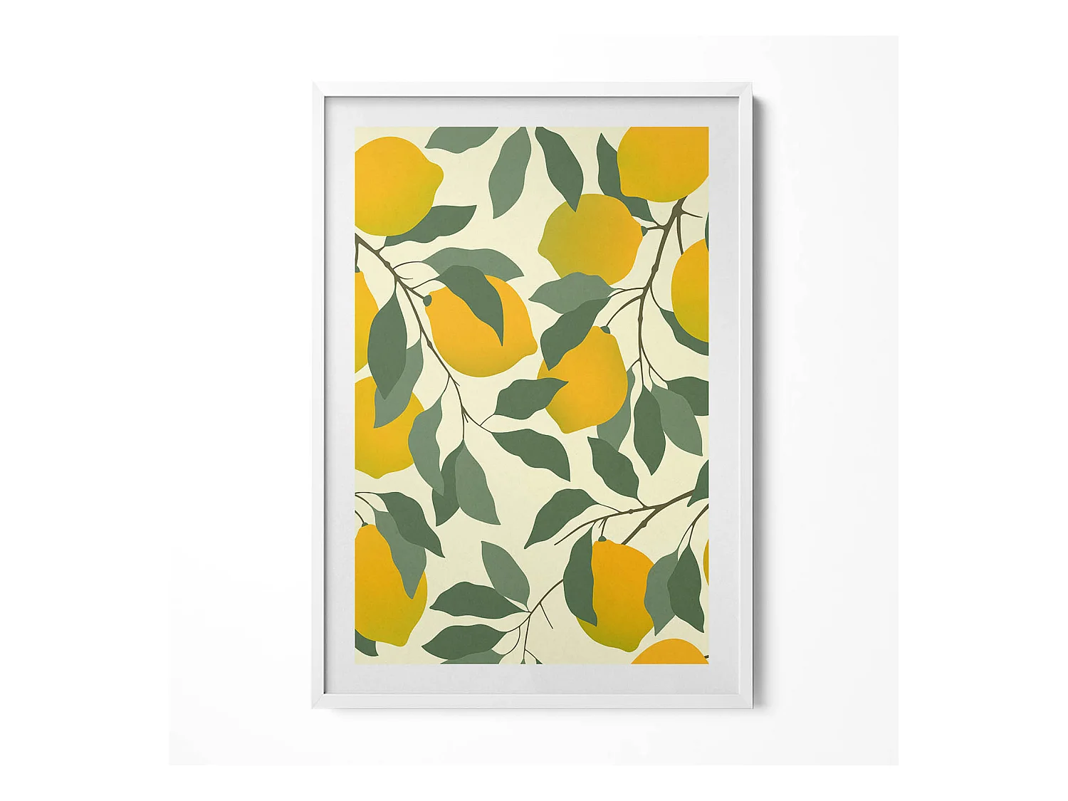 Tableau décoratif avec cadre blanc, Illustration de citrons 70 x 100 cm– Parfait pour le salon ou la chambre