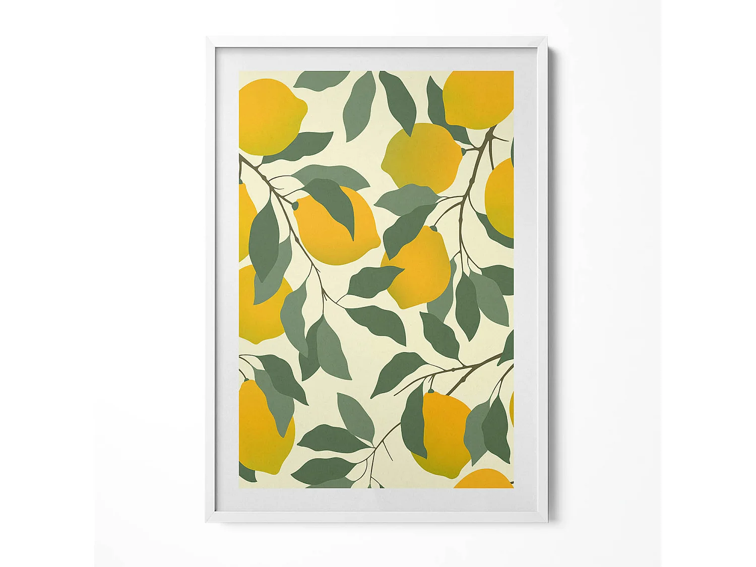 Decoratief schilderij met witte lijst, Illustratie van citroenen 70 x 100 cm – Perfect voor de woon- of slaapkamer