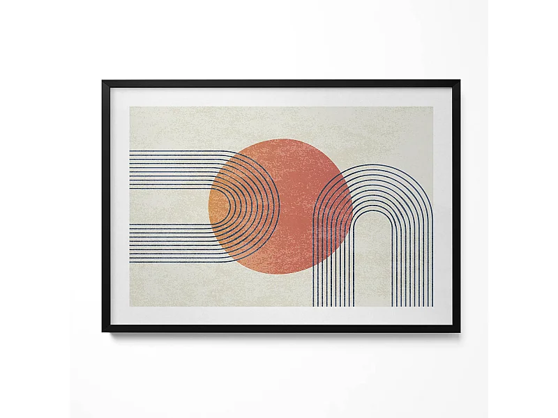 Dekoratives Gemälde mit schwarzem Rahmen, Linien und Kreis moderner Kunst 100 x 70 cm – Perfekt für das Wohn- oder Schlafzimmer