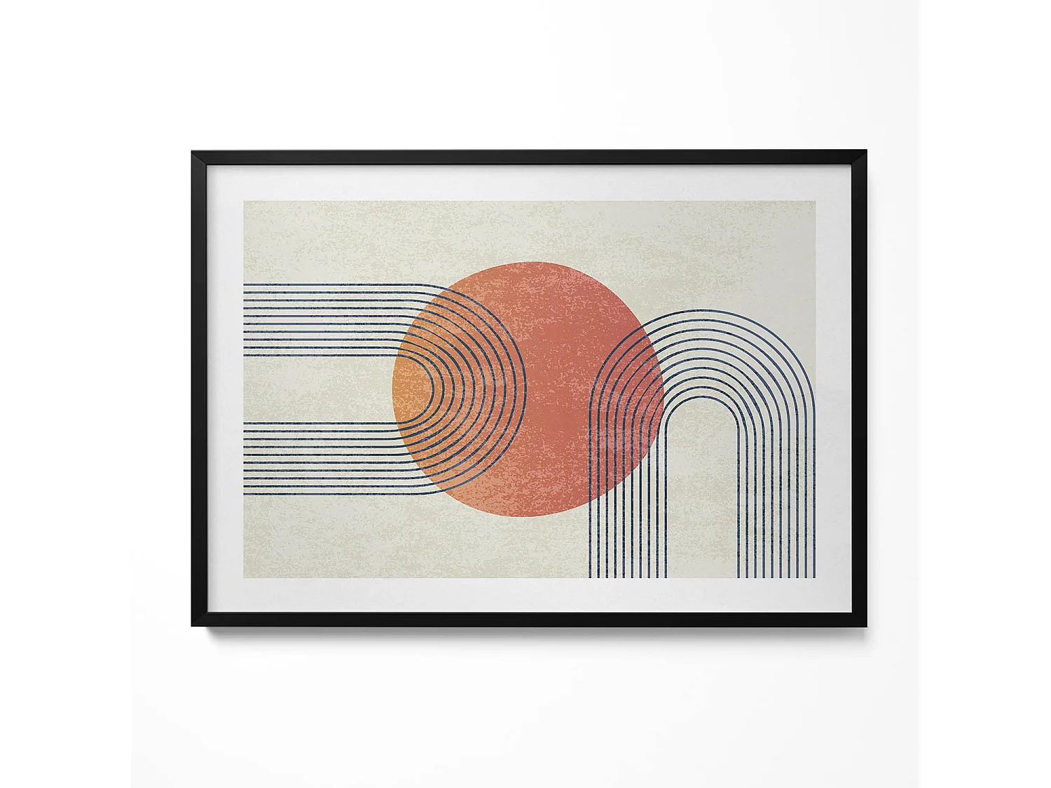 Dekoratives Gemälde mit schwarzem Rahmen, Linien und Kreis moderner Kunst 100 x 70 cm – Perfekt für das Wohn- oder Schlafzimmer