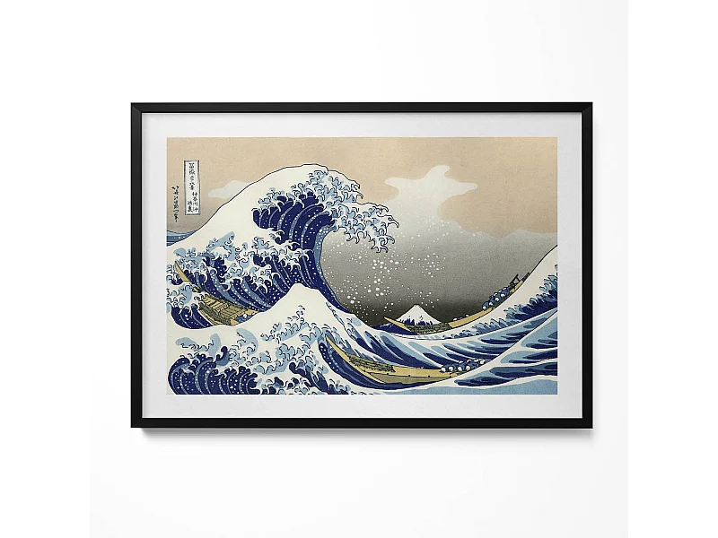 Decoratief schilderij met zwarte lijst, Big wave in Kanagawa 100 x 70 cm – Perfect voor de woon- of slaapkamer