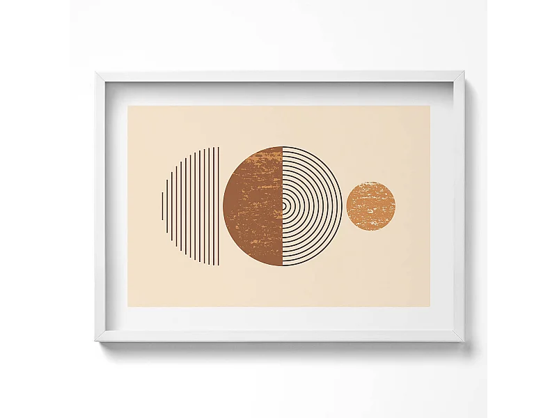 Dekoratives Gemälde mit weißem Rahmen, geometrische Kunst im Bohème-Stil 70 x 50 cm – perfekt für das Wohn- oder Schlafzimmer