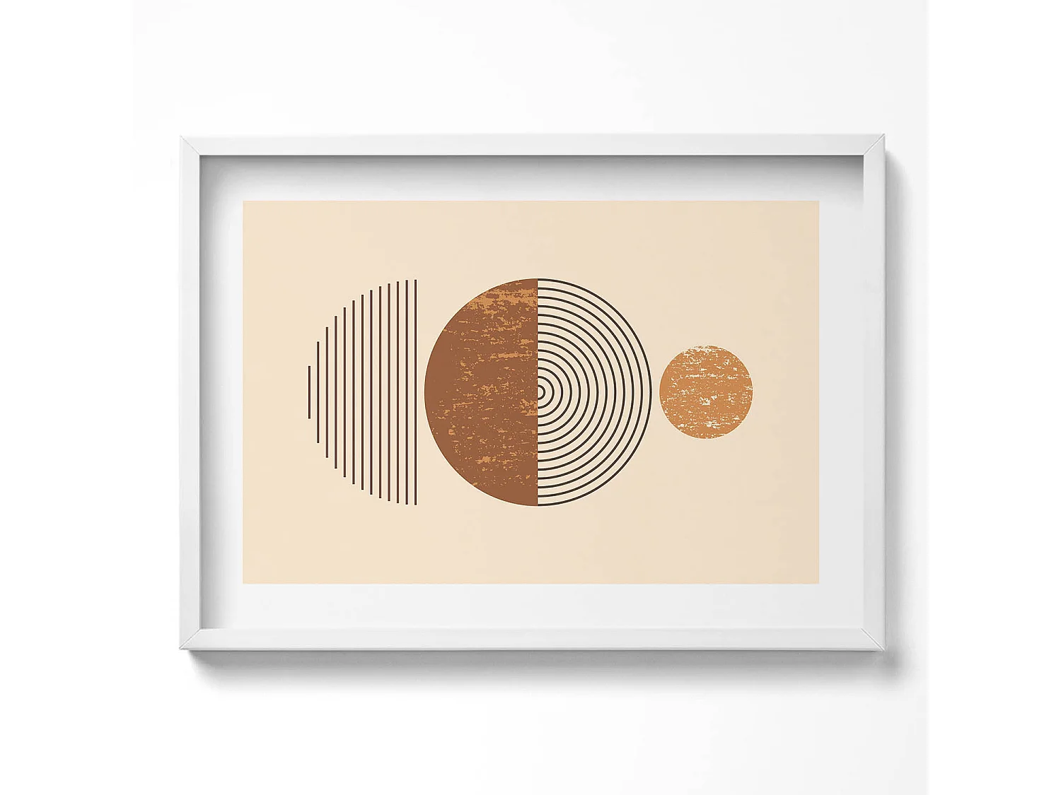 Dekoratives Gemälde mit weißem Rahmen, geometrische Kunst im Bohème-Stil 70 x 50 cm – perfekt für das Wohn- oder Schlafzimmer