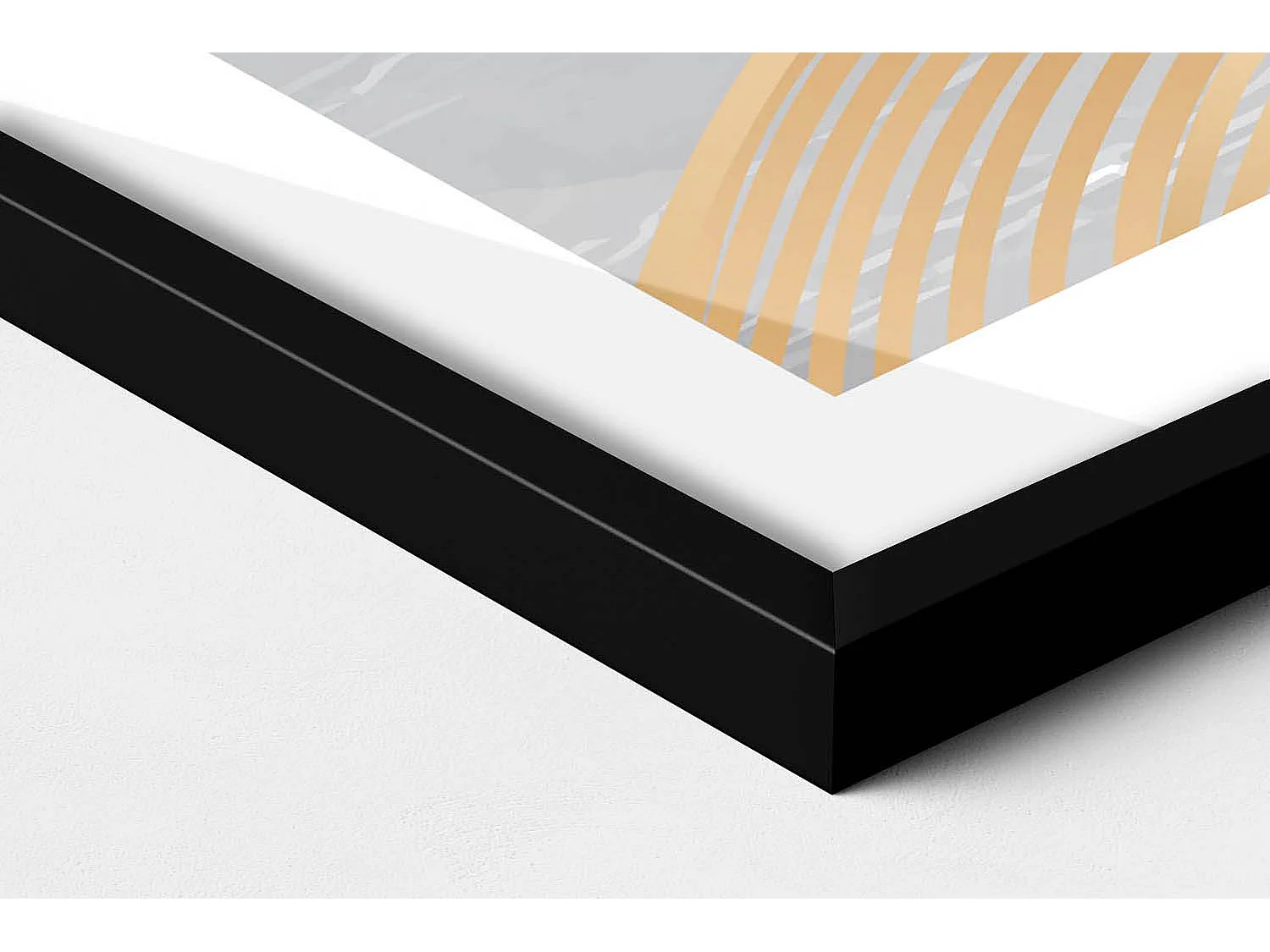 Tableau décoratif avec cadre noir, Illustration abstraite de la lune avec de l'or 100 x 70 cm– Parfait pour le salon ou la chambre